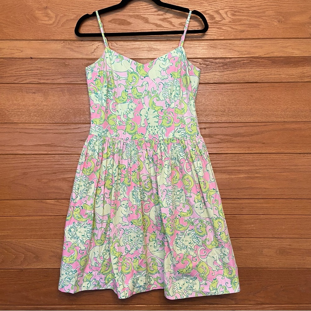 Lilly Pulitzer RARE Fried Catfish 90s Y2K Vintage lion tiger fish print dress